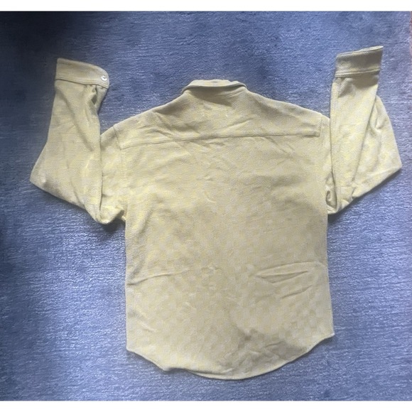 Zed Yellow‎ Checkered Textured Button Up Shirt Size 2 Rayon/Cotton Vintage Style - Picture 2 of 15